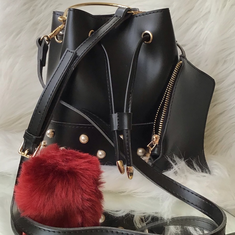 Small black bucket handbag